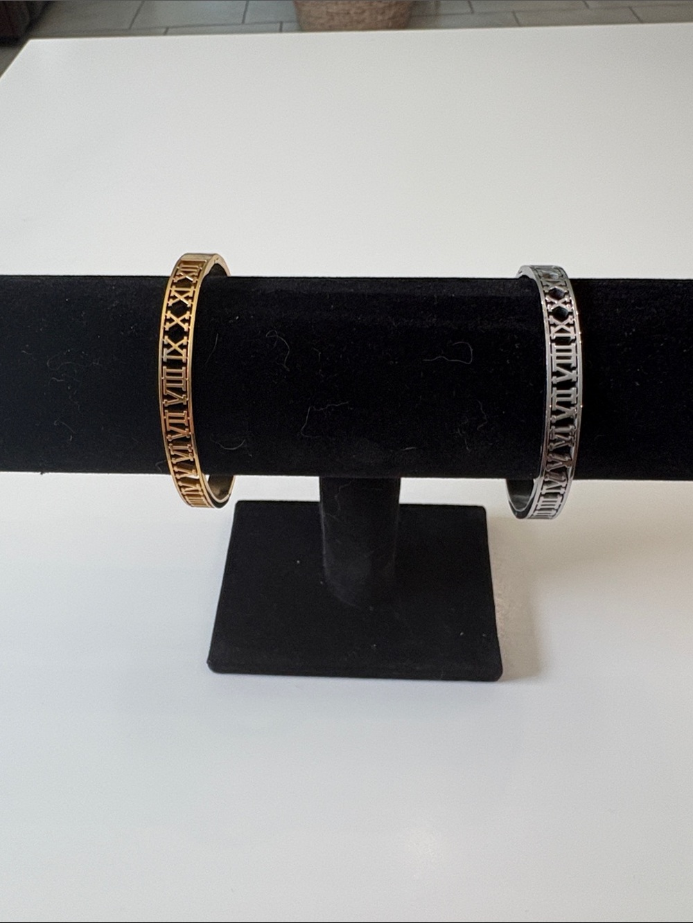 Steeltime Stainless Steel Roman Numeral Bangle Set (Gold & Silver)
